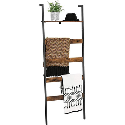 VASAGLE Blanket Ladder Wall-Leaning Rack with Storage Shelf Rustic Brown and Black LLS012B01 Payday Deals