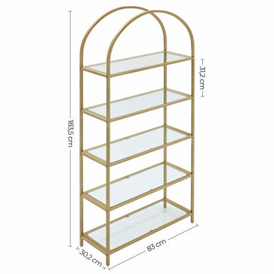 VASAGLE Bookshelf 5 Tier Tempered Glass with Gold Metal Frame LGT050A01 Payday Deals