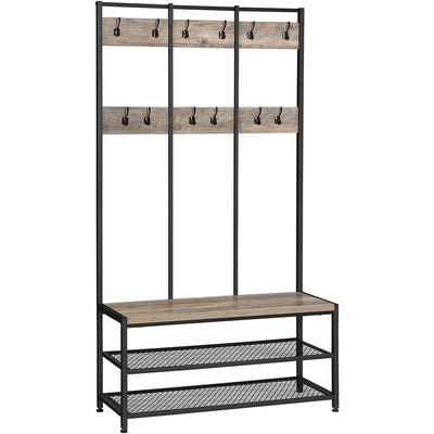 VASAGLE Large Coat Rack Stand with 12 Hooks and Shoe Bench Greige and Black HSR086B02V1 Payday Deals