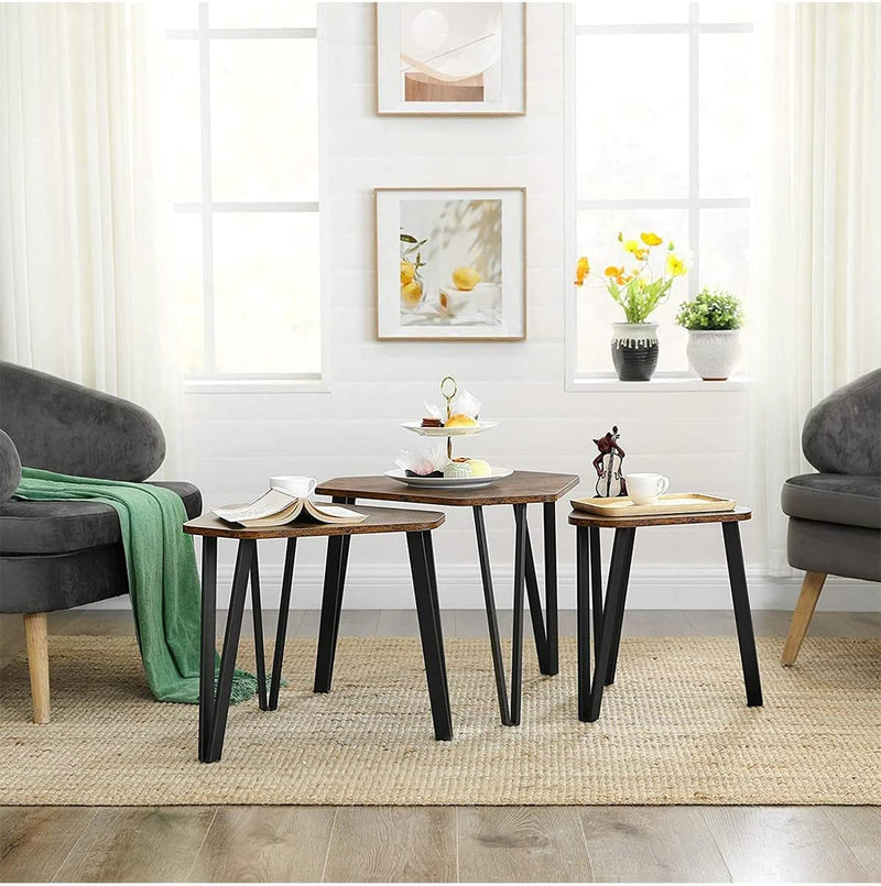 VASAGLE Nesting Coffee Table Set of 3 Rustic Brown and Black LNT14BXV1 Payday Deals