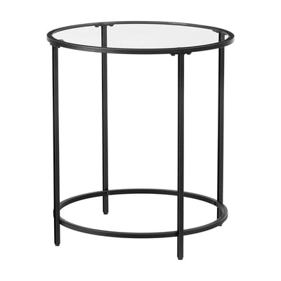 VASAGLE Round Side Glass Table with Metal Frame Modern Style Black