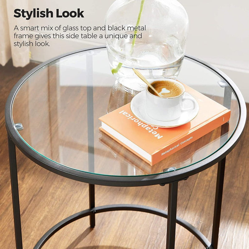 VASAGLE Round Side Glass Table with Metal Frame Modern Style Black Payday Deals