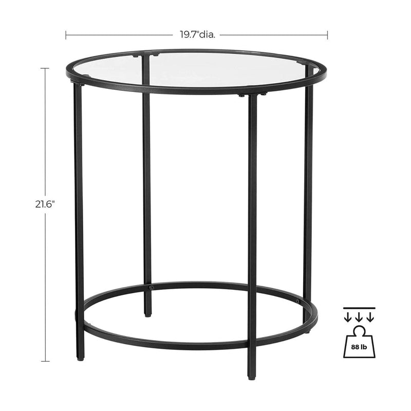 VASAGLE Round Side Glass Table with Metal Frame Modern Style Black Payday Deals