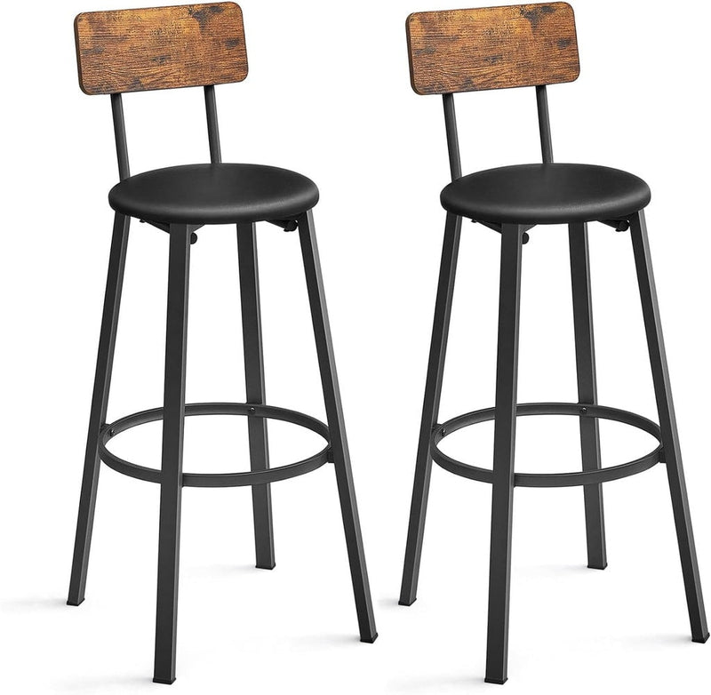 VASAGLE Set of 2 Bar Stools with Footrest PU Cover Vintage Brown Black Payday Deals