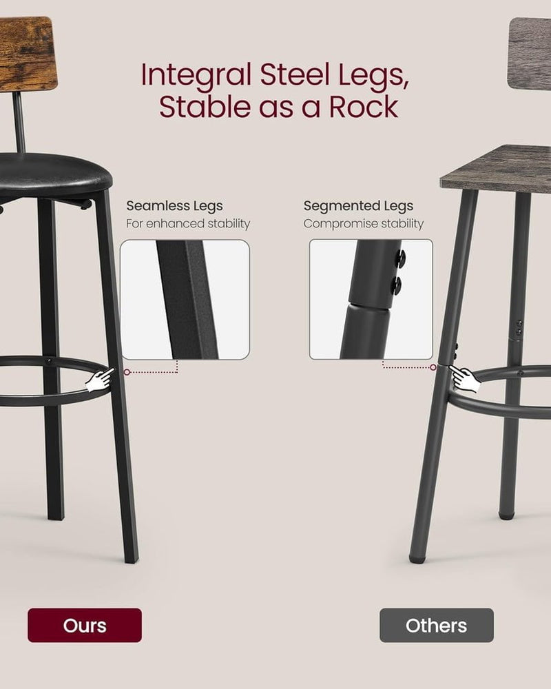 VASAGLE Set of 2 Bar Stools with Footrest PU Cover Vintage Brown Black Payday Deals