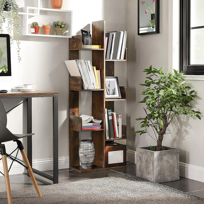 VASAGLE Tree-Shaped Bookcase with 8 Storage Shelves Rounded Corners Rustic Brown Payday Deals