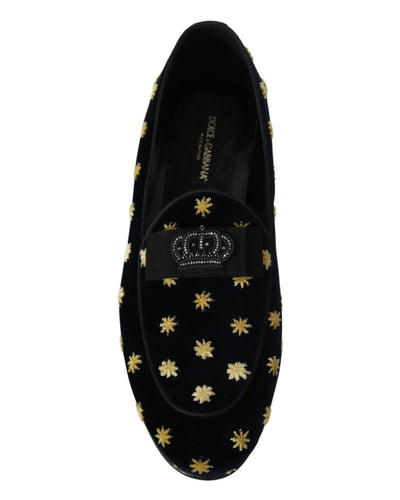 Velvet Loafers with Ricamo Embroidery and Crown Embellishment 39 EU Men Payday Deals