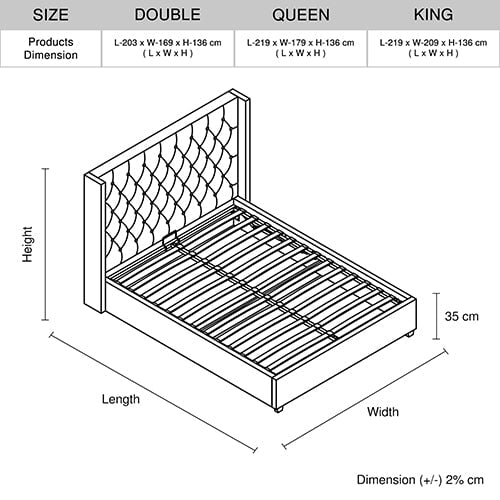 Veronica Bed Frame Queen Size Winged Grey Linen Fabric Seam Grid Pattern with gas lift plywood metal structure Payday Deals