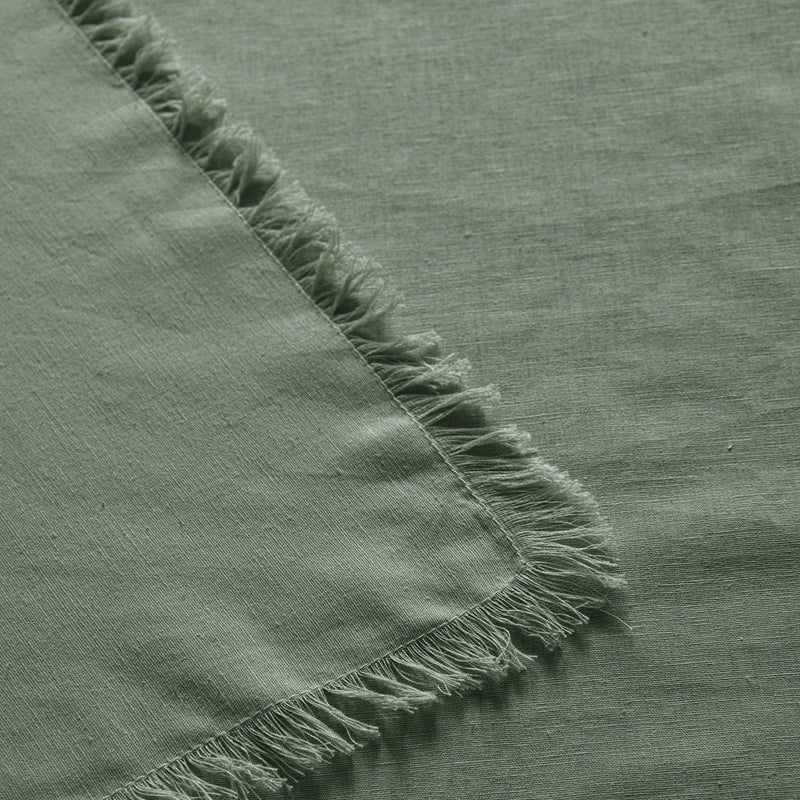 Vintage Design Homewares Gypsy Green Fringed Washed Linen Cotton Tablecloth 130cm x 180cm Payday Deals