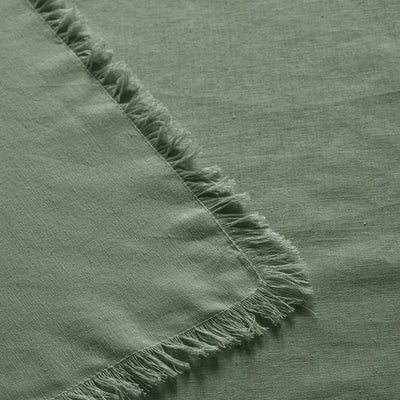 Vintage Design Homewares Gypsy Green Fringed Washed Linen Cotton Tablecloth 150cm x 300cm Payday Deals