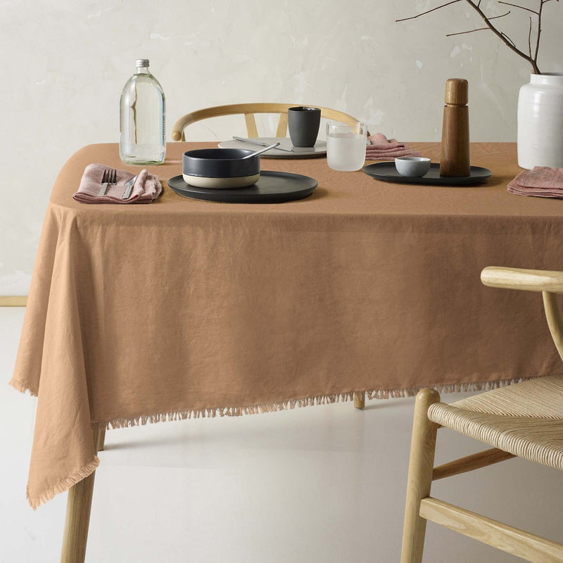 Vintage Design Homewares Gypsy Terracotta Fringed Washed Linen Cotton Tablecloth 130cm x 180cm Payday Deals