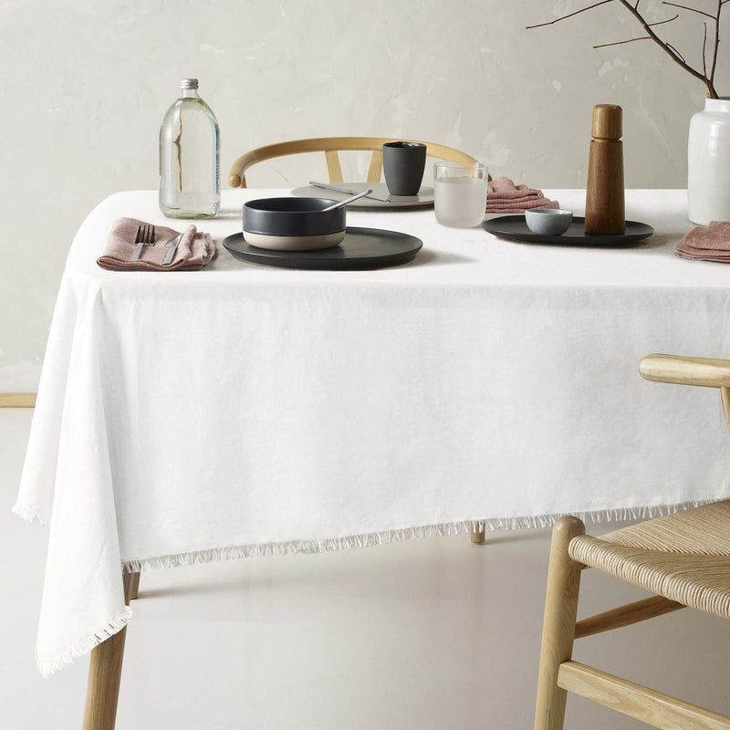 Vintage Design Homewares Gypsy White Fringed Washed Linen Cotton Tablecloth 130cm x 180cm Payday Deals