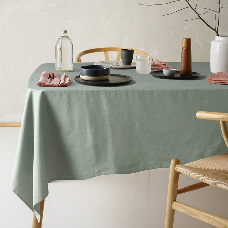 Vintage Design Homewares Helm Green Washed Linen Cotton Tablecloth 130cm x 180cm Payday Deals