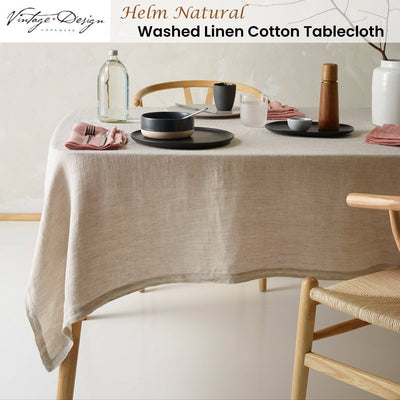 Vintage Design Homewares Helm Natural Washed Linen Cotton Tablecloth 130cm x 180cm Payday Deals