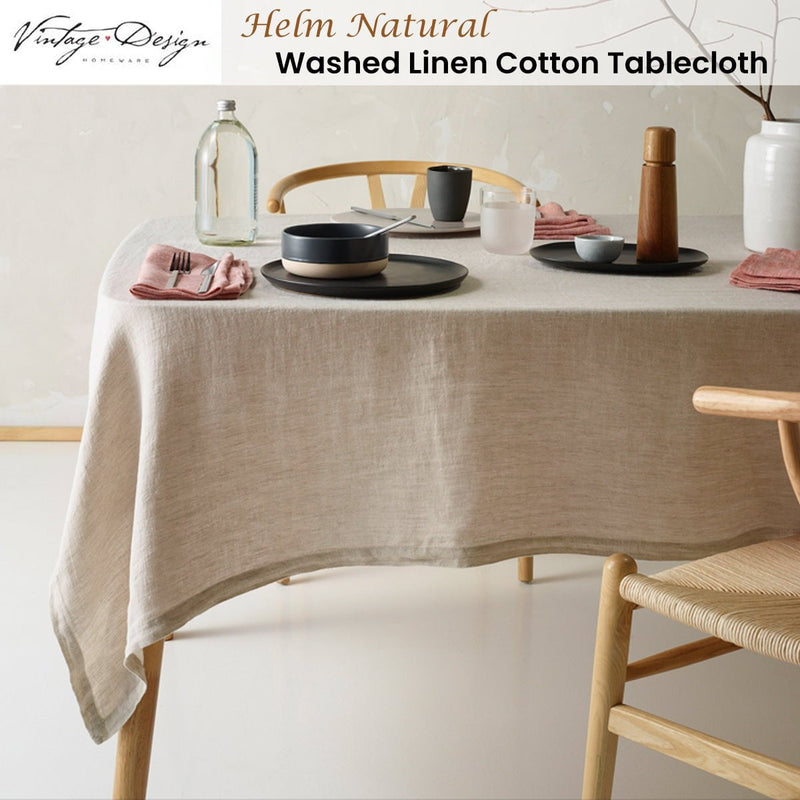 Vintage Design Homewares Helm Natural Washed Linen Cotton Tablecloth 150cm x 230cm Payday Deals