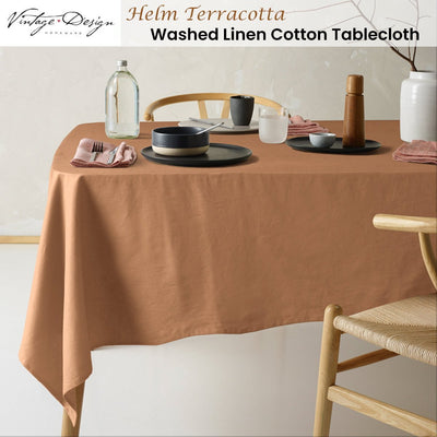 Vintage Design Homewares Helm Terracotta Washed Linen Cotton Tablecloth 130cm x 180cm Payday Deals