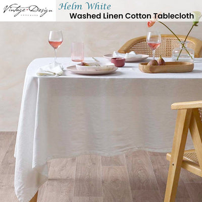 Vintage Design Homewares Helm White Washed Linen Cotton Tablecloth 180cm x 180cm Square Payday Deals