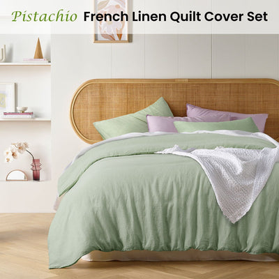 Vintage Design Homewares Pistachio French Linen Quilt Cover Set King Payday Deals