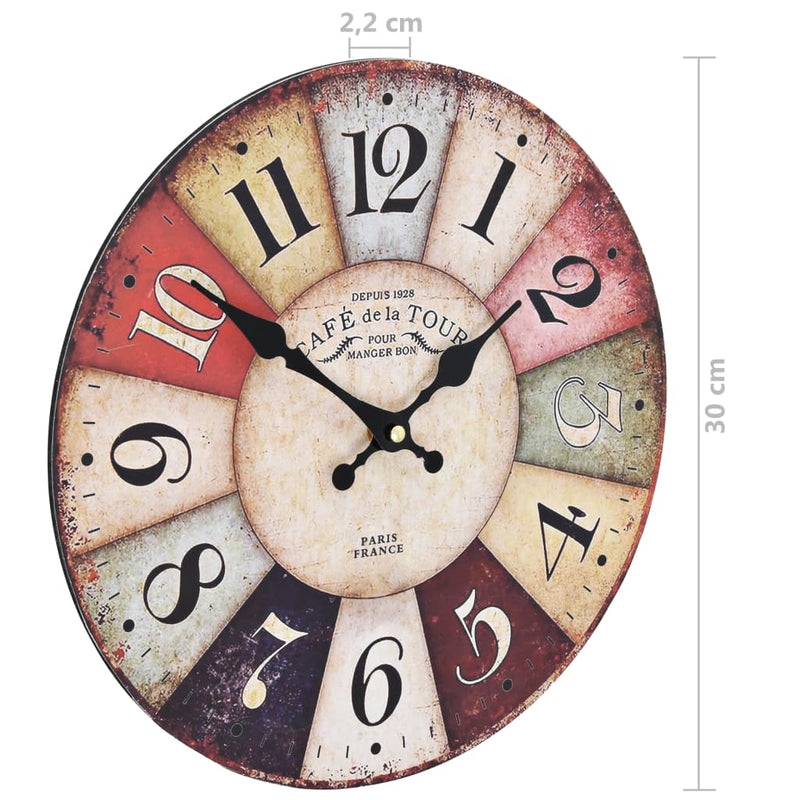 Vintage Wall Clock Colourful 30 cm Payday Deals