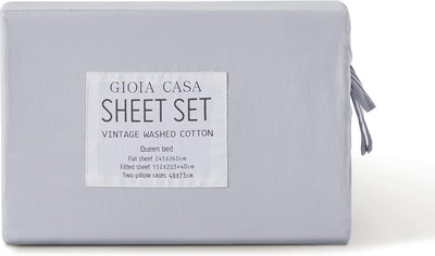 Vintage Washed 100% Cotton Sheet Set with 2 Pillowcases - Silver - King Single Payday Deals