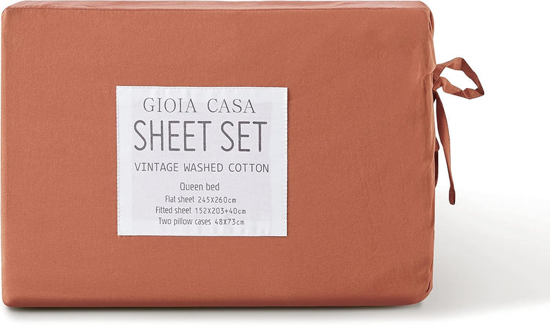 Vintage Washed 100% Cotton Soft Breathable Sheet Set - Brick - Queen Payday Deals