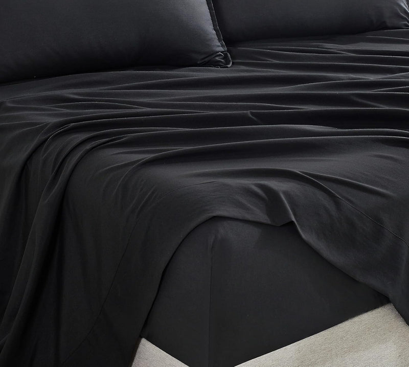 Vintage Washed Microfibre Sheet Set with 1 Pillowcase - Black - King Single Payday Deals