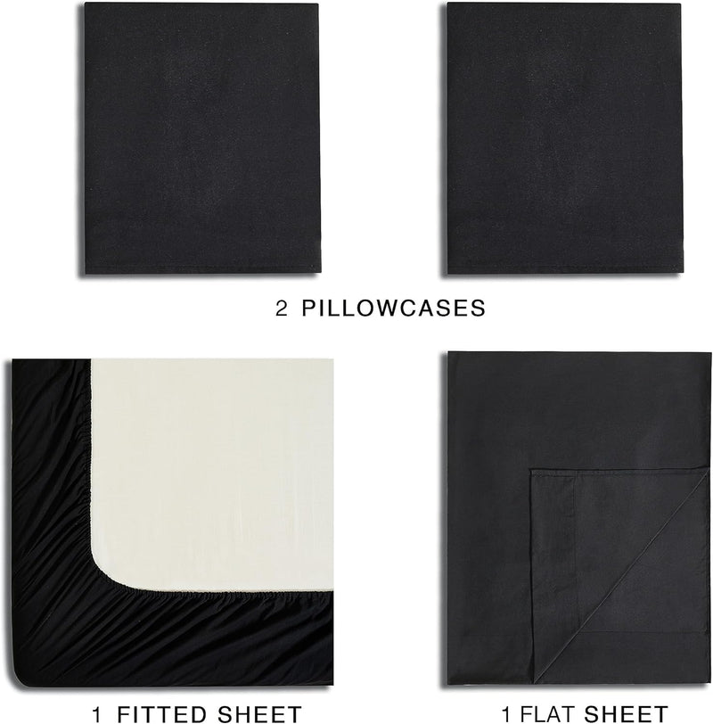 Vintage Washed Microfibre Sheet Set with 1 Pillowcase - Black - King Single Payday Deals