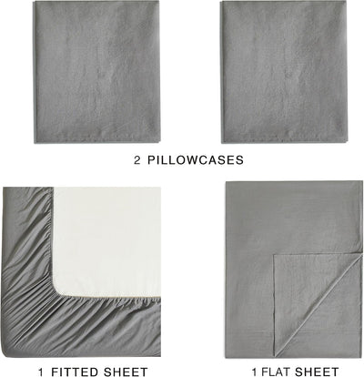 Vintage Washed Microfibre Sheet Set with 1 Pillowcase - Grey - King Single Payday Deals