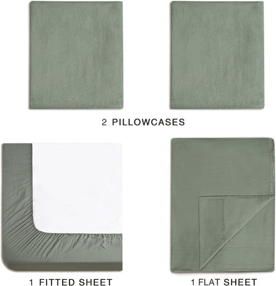 Vintage Washed Microfibre Sheet Set with 1 Pillowcase - Khaki Green - King Single Payday Deals