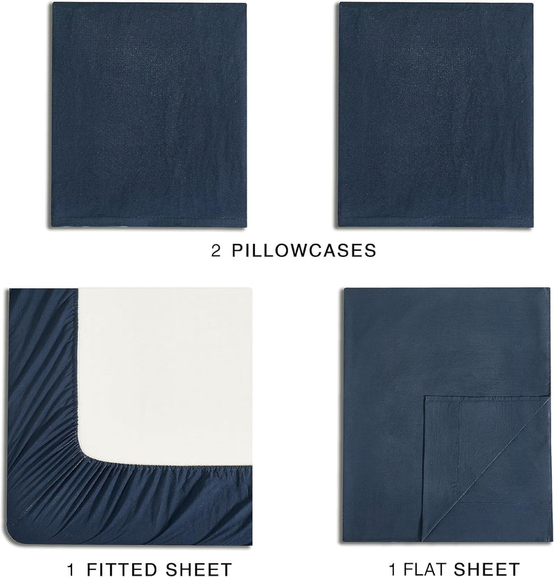 Vintage Washed Microfibre Sheet Set with 1 Pillowcase - Navy - King Single Payday Deals