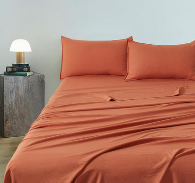 Vintage Washed Microfibre Sheet Set with 1 Pillowcase - Terracotta - King Single Payday Deals