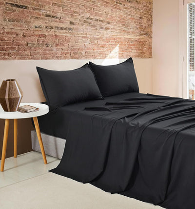 Vintage Washed Microfibre Sheet Set with 2 Pillowcases - Black - King