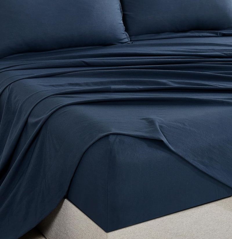 Vintage Washed Microfibre Sheet Set with 2 Pillowcases - Navy - Queen Payday Deals