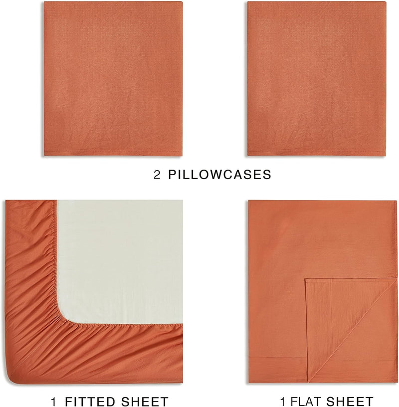 Vintage Washed Microfibre Sheet Set with 2 Pillowcases - Terracotta - Queen Payday Deals