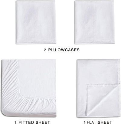 Vintage Washed Microfibre Sheet Set with 2 Pillowcases - White - King Payday Deals