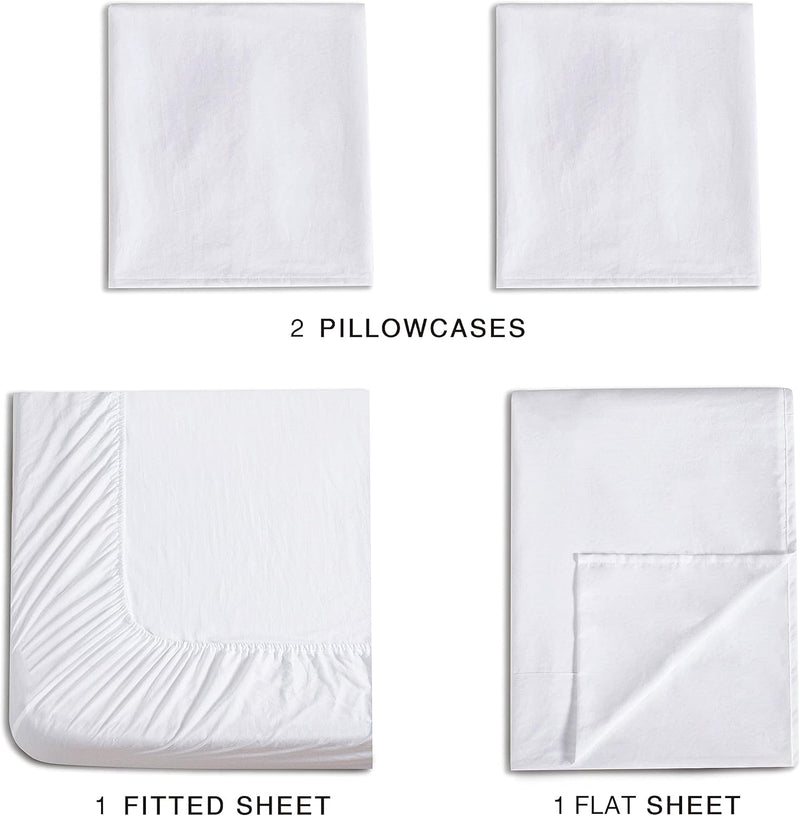 Vintage Washed Microfibre Sheet Set with 2 Pillowcases - White - Queen Payday Deals