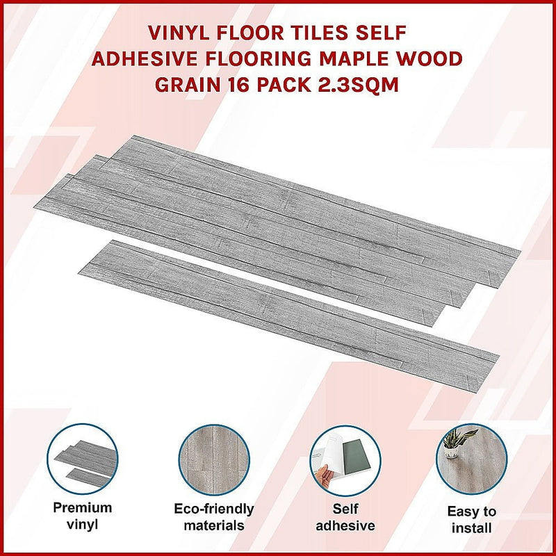 Vinyl Floor Tiles Self Adhesive Flooring Maple Wood Grain 16 Pack 2.3SQM Payday Deals