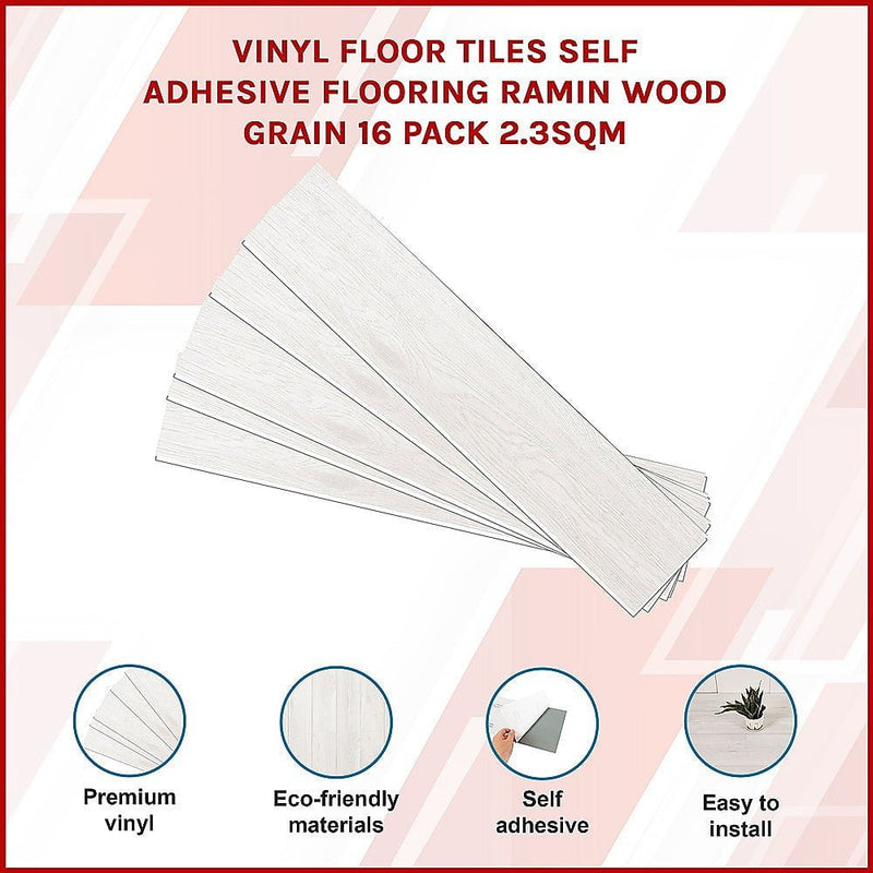 Vinyl Floor Tiles Self Adhesive Flooring Ramin Wood Grain 16 Pack 2.3SQM Payday Deals