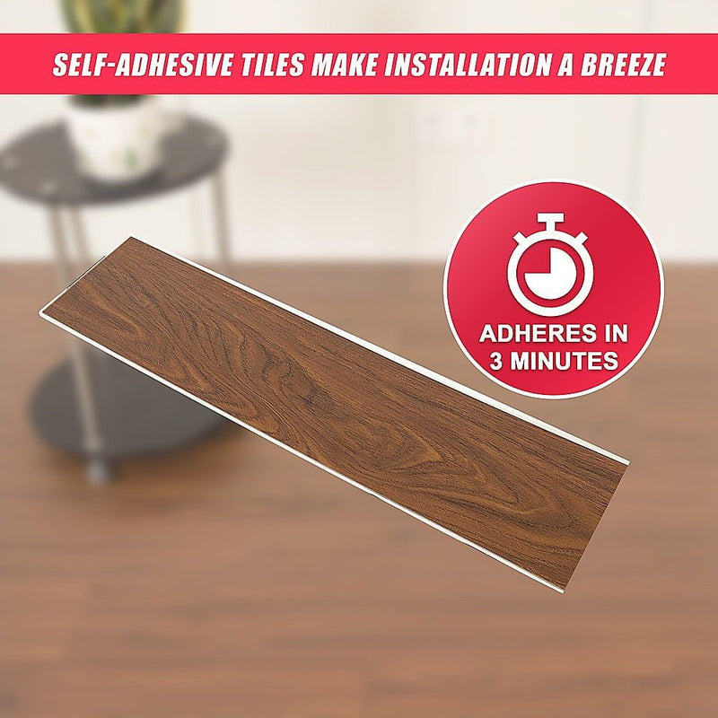 Vinyl Floor Tiles Self Adhesive Flooring Teak Wood Grain 16 Pack 2.3SQM Payday Deals