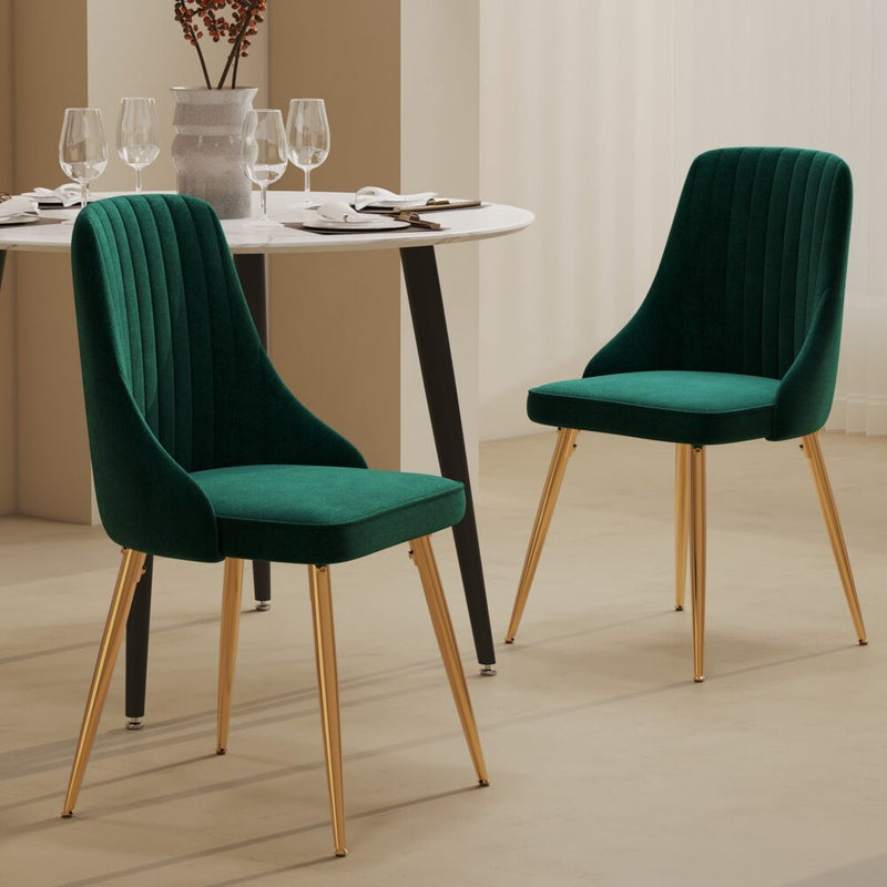 Viva Forever Set of 2 Green Velvet Dining Chairs – Art Deco Design with Gold Metal Legs Payday Deals