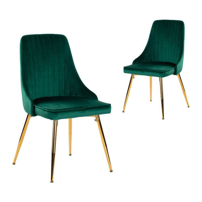 Viva Forever Set of 2 Green Velvet Dining Chairs – Art Deco Design with Gold Metal Legs Payday Deals