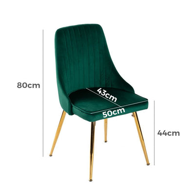 Viva Forever Set of 2 Green Velvet Dining Chairs – Art Deco Design with Gold Metal Legs Payday Deals