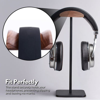 VOCTUS Walnut Wood & Aluminum Headset Stand (Black) Payday Deals