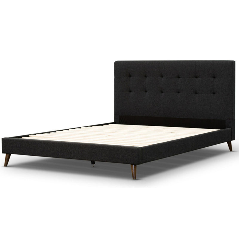 Volga King Single Bed Platform Frame Fabric Upholstered Mattress Base - Charcoal Payday Deals