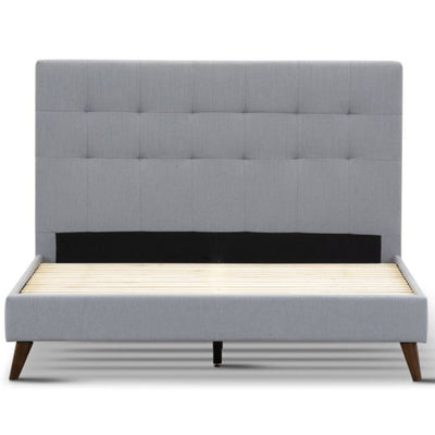 Volga Queen Bed Platform Frame Fabric Upholstered Mattress Base - Grey Payday Deals