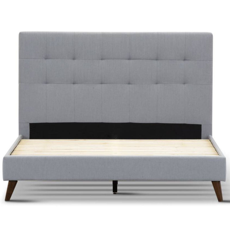 Volga Queen Bed Platform Frame Fabric Upholstered Mattress Base - Grey Payday Deals