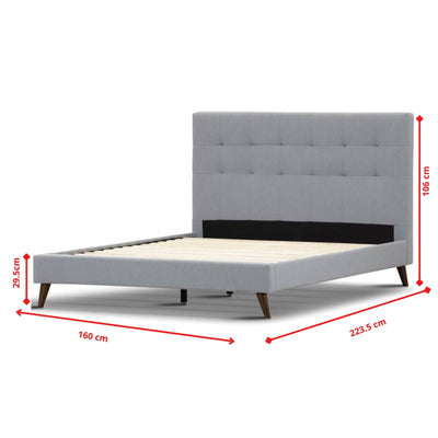 Volga Queen Bed Platform Frame Fabric Upholstered Mattress Base - Grey Payday Deals