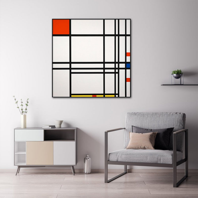 Wall Art 100cmx100cm Abstract Art By Piet Mondrian Black Frame Canvas Payday Deals