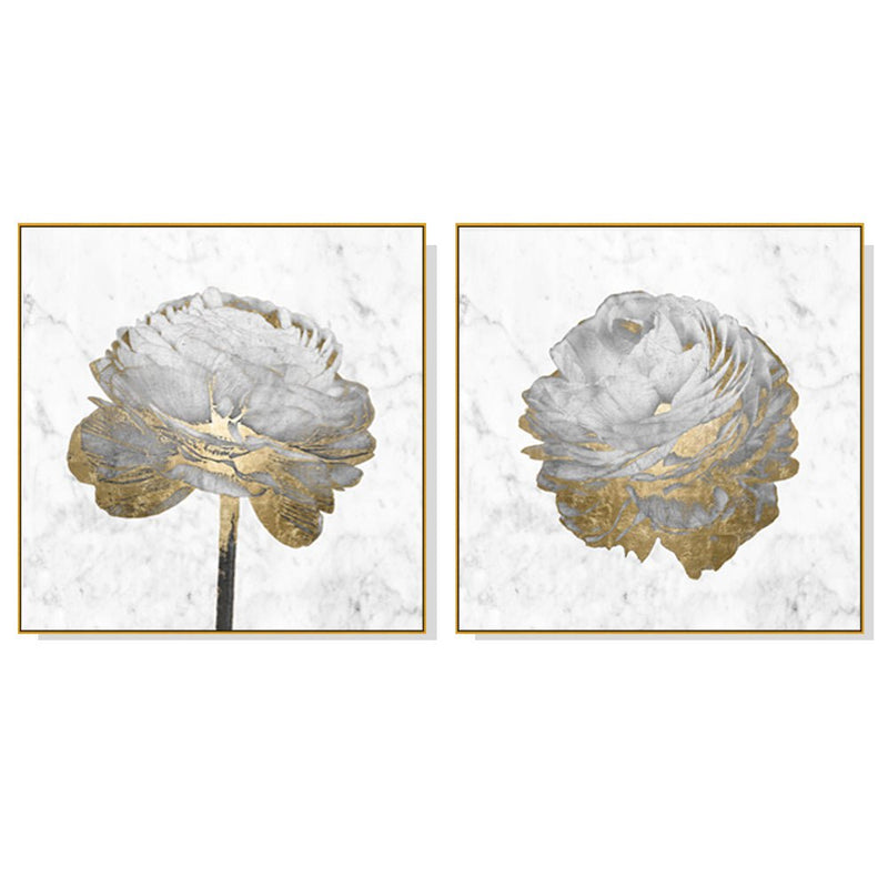 Wall Art 100cmx100cm Gold And White Blossom On White 2 Sets Gold Frame Canvas Payday Deals