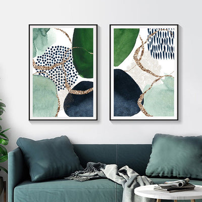 Wall Art 100cmx150cm Abstract Green and Navy 2 Sets Black Frame Canvas Payday Deals